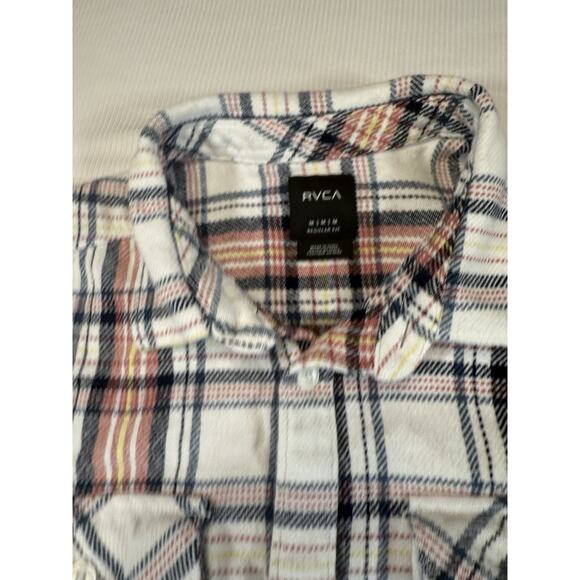 RVCA Plaid Flannel Shirt Mens Medium White Orange Button-Up Long Sleeve Outdoors - Picture 5 of 7